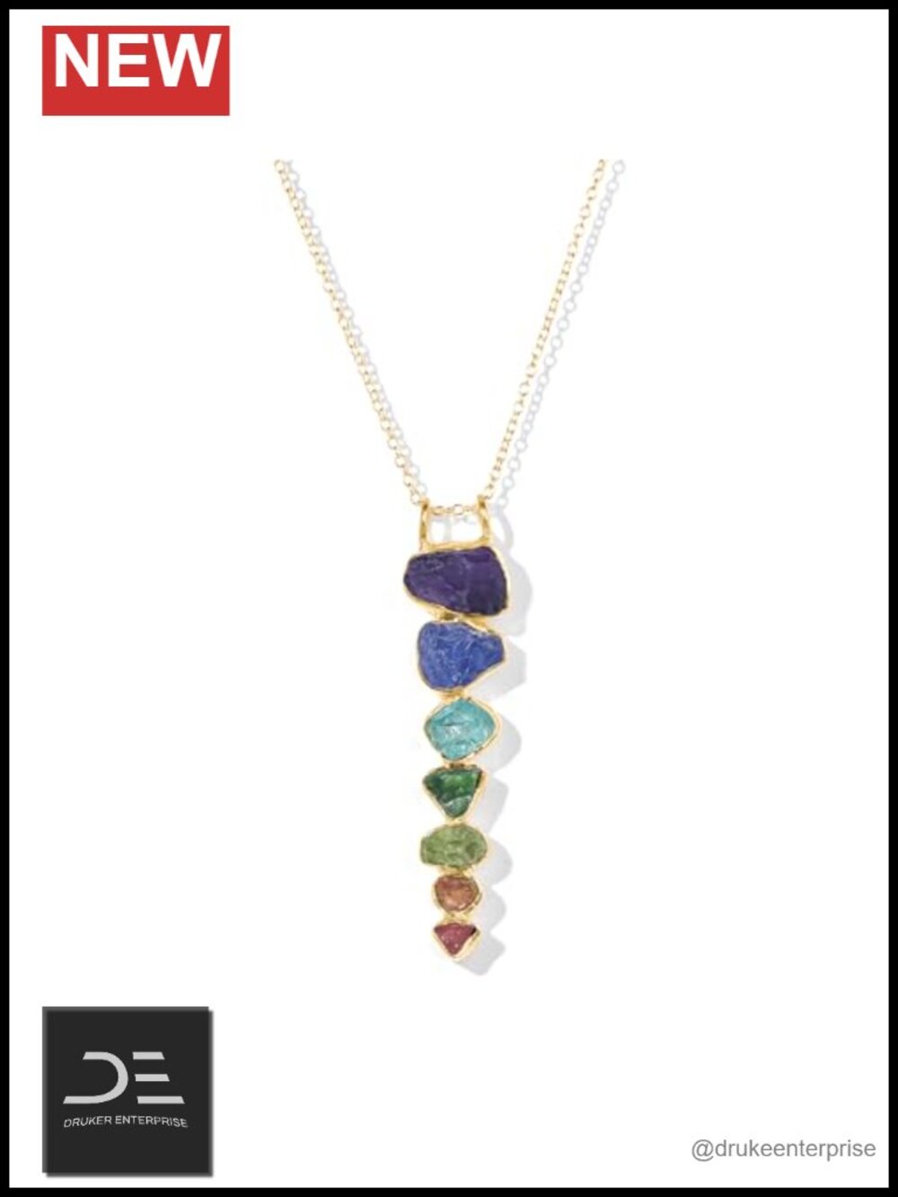 Chakra Healing Gemstone Pendant Necklace 14K Gold Plated Sterling Silver